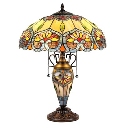 Tiffany Style Victorian Design 2+1-light Dark Bronze Table Lamp