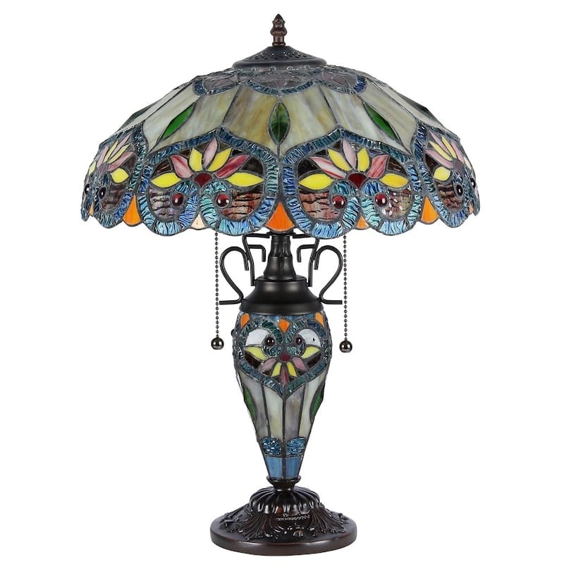 Tiffany Style Victorian Design 2+1-light Dark Bronze Table Lamp