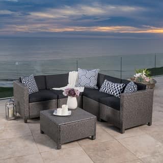 Puerta Outdoor 6-piece Wicker V-Shaped Sectional Sofa Set by Christopher Knight Home