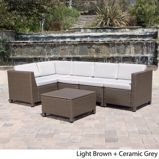 Christopher Knight Home Puerta Outdoor 6-piece Wicker V-Shaped Sectional Sofa Set
