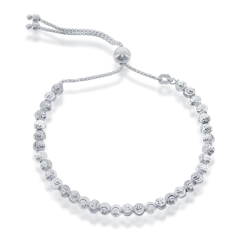 La Preciosa Sterling Silver Diamond-cut Moonbeads Adjustable Italian Bolo Bracelet