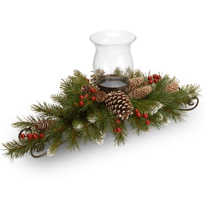 National Tree Company 30 in. Frosted Berry Evergreen/Steel/Glass Centerpiece and Candleholder - 30 in