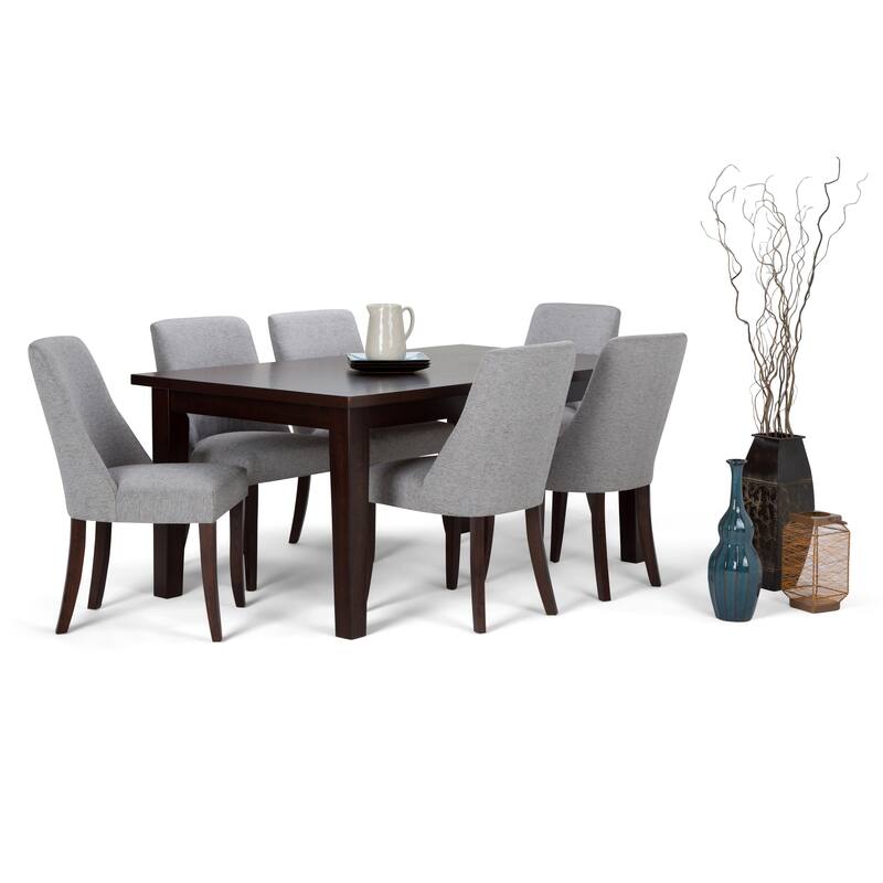 WYNDENHALL Haley Contemporary 7 Pc Dining Set with 6 Upholstered Dining Chairs and 66 inch Wide Table
