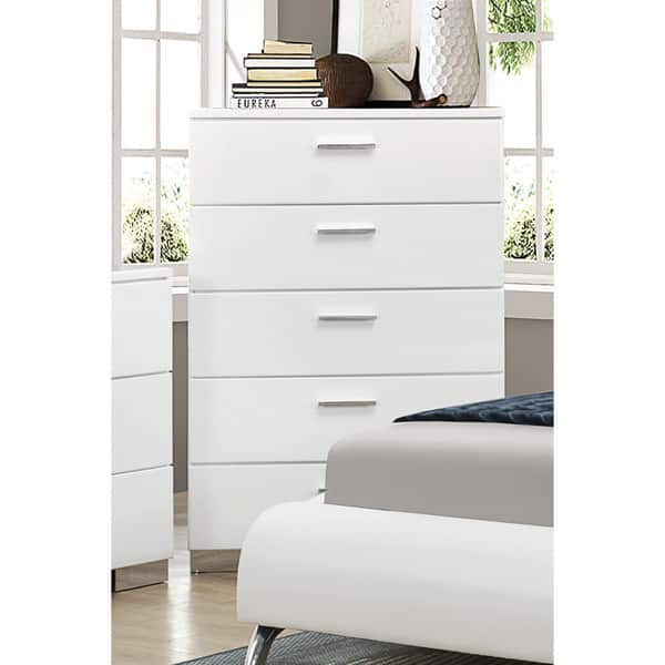 Coaster Furniture Felicity Glossy White 5drawer Chest On Sale Bed