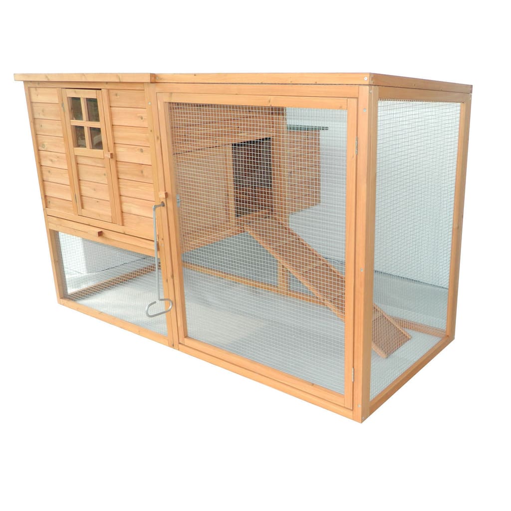 PawHut 64" Large Wooden Chicken Coop Kit With Outdoor Run And Nesting Box