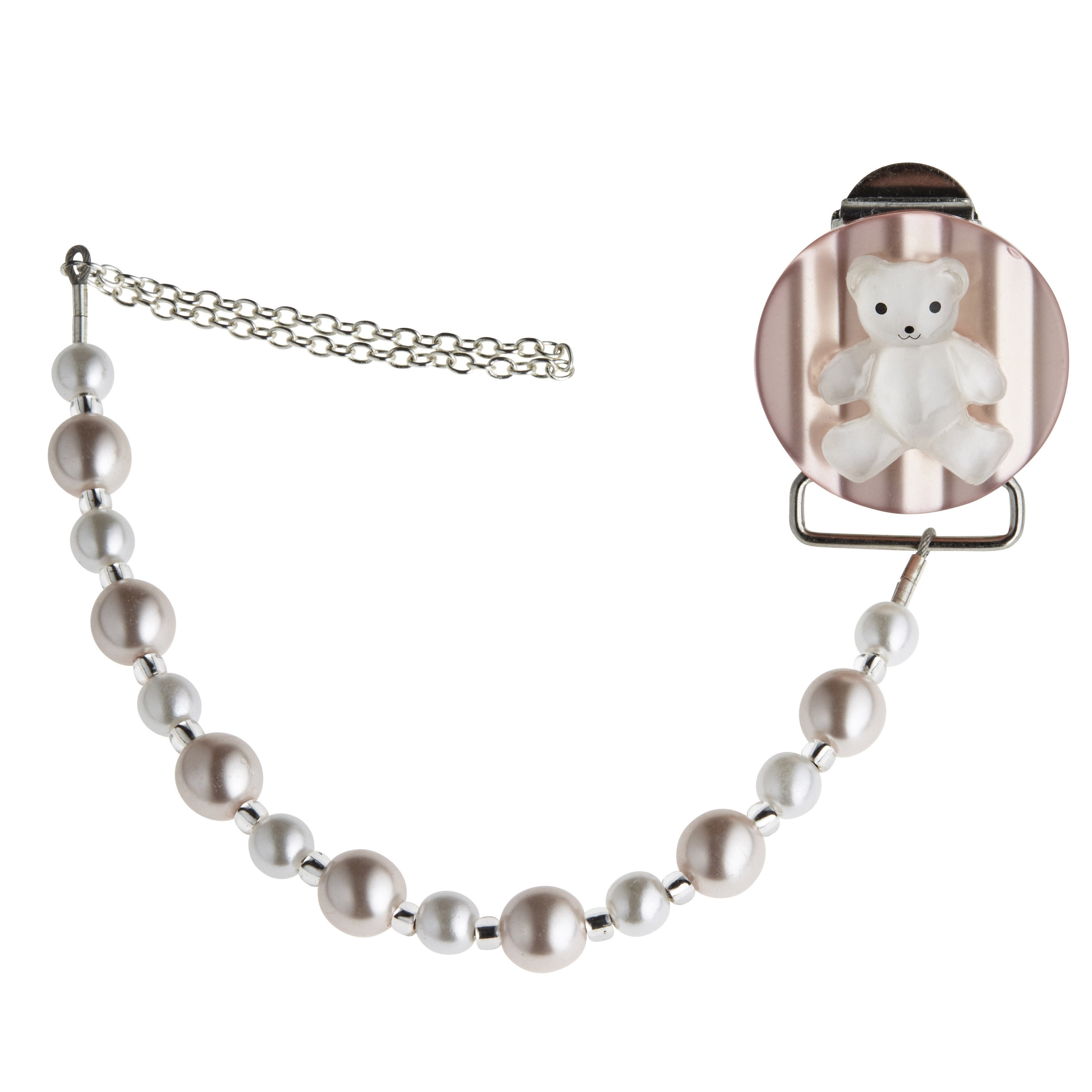 Beads and Pearls Blue Pacifier clip made with Swarovski Crystals Teddy Bear