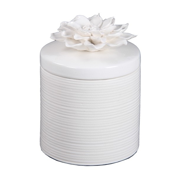 Privilege International White Ceramic Large Jar with Flower Lid