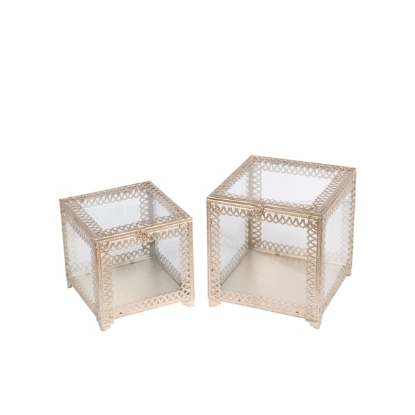 Privilege Champagne Metal and Glass 2-piece Square Boxes - 11 x 11