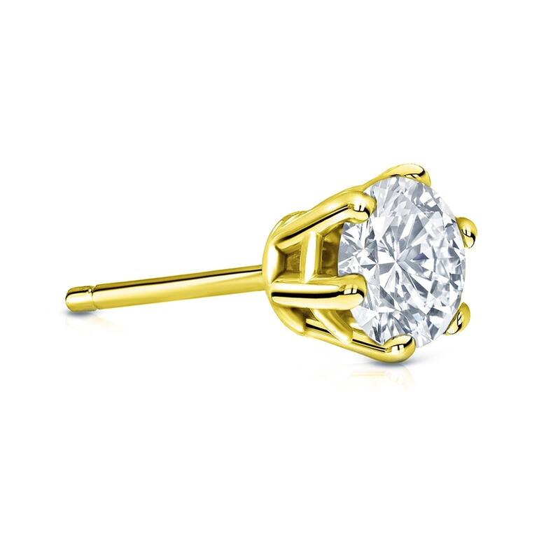 Auriya 1ctw 6-Prong Round Diamond SINGLE STUD (1) Earring 14k Gold - Yellow
