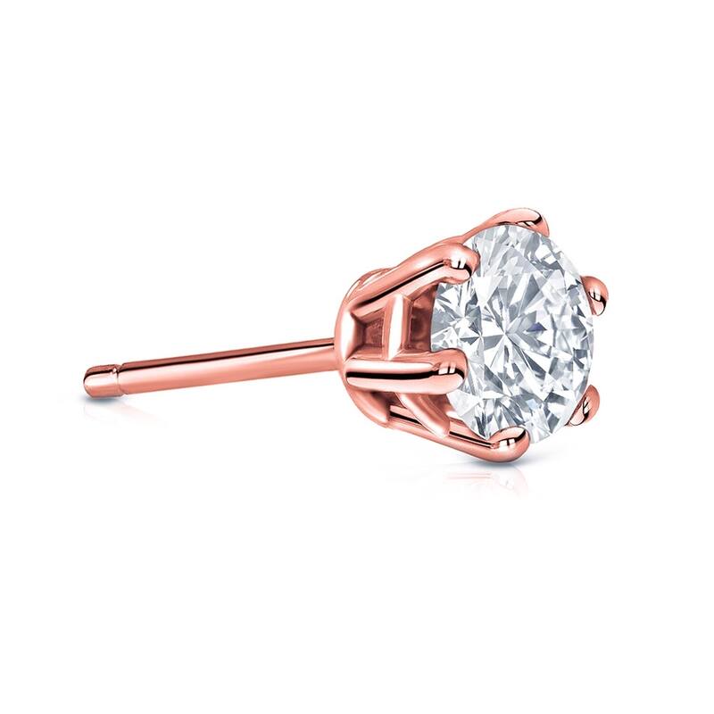 Auriya 1ctw 6-Prong Round Diamond SINGLE STUD (1) Earring 14k Gold - Rose