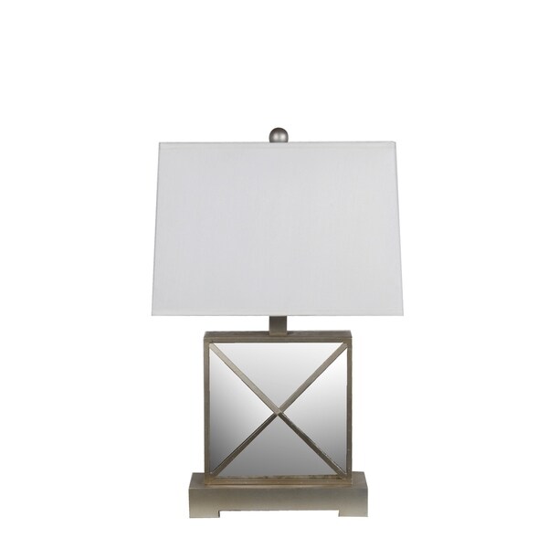 Privilege International Beige Wood Mirrored Table Lamp