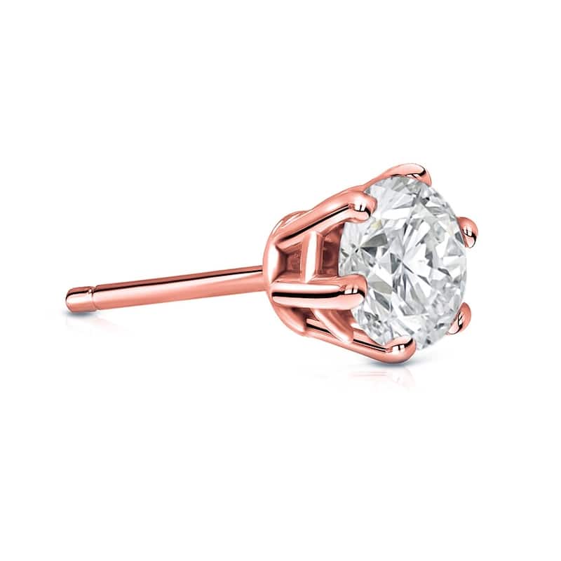 Auriya 1ctw 6-Prong Round Diamond SINGLE STUD (1) Earring 14k Gold - Rose