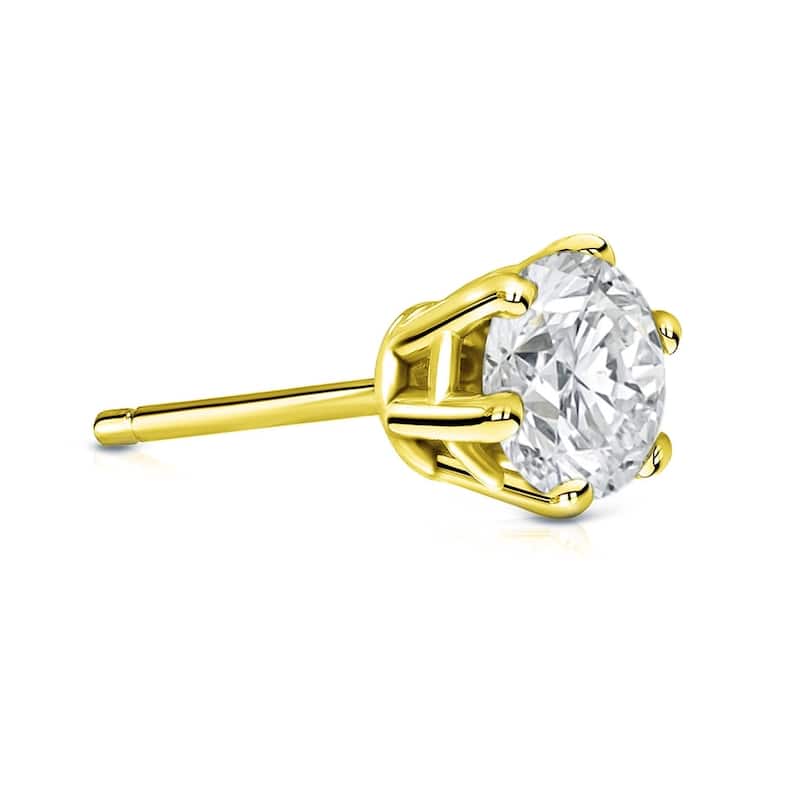 Auriya 1ctw 6-Prong Round Diamond SINGLE STUD (1) Earring 14k Gold - Yellow