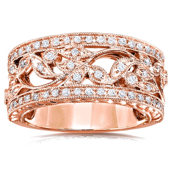 Annello by Kobelli 14k Rose Gold 1/4ct TDW Diamond Wide Floral Anniversary Ring