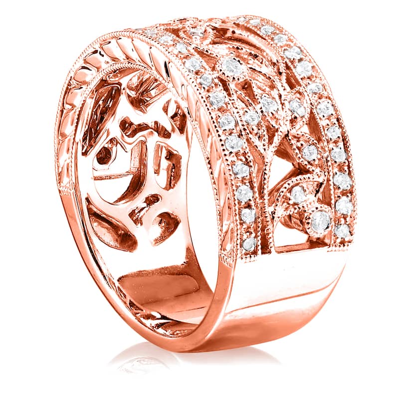 Annello by Kobelli 14k Rose Gold 1/4ct TDW Diamond Wide Floral Anniversary Ring