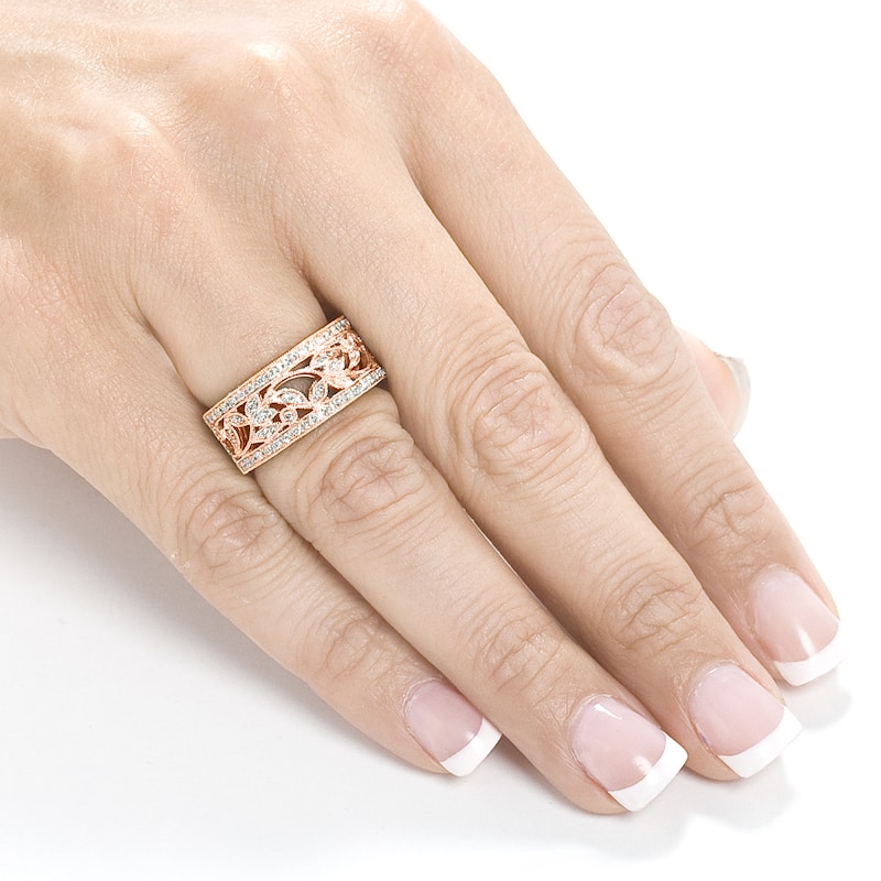 Annello by Kobelli 14k Rose Gold 1/4ct TDW Diamond Wide Floral Anniversary Ring