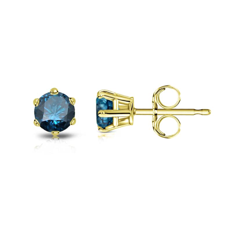 Auriya 1/4ctw Round Blue Diamond Stud Earrings 14k Gold 6-Prong (SI2-SI3)