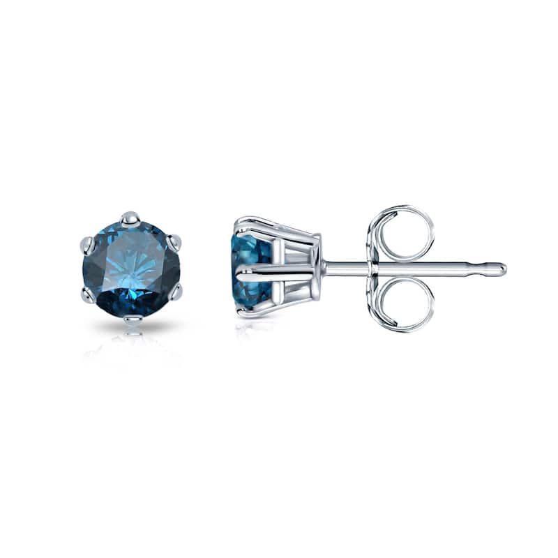 Auriya 1/4ctw Round Blue Diamond Stud Earrings 14k Gold 6-Prong (SI2-SI3)