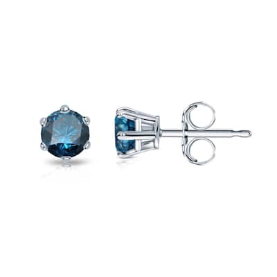 Auriya 1/4ctw Round Blue Diamond Stud Earrings 14k Gold 6-Prong (SI2-SI3)