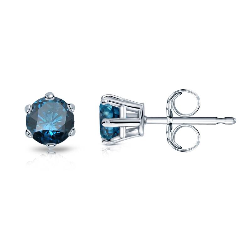 Auriya 1/3ctw Round Blue Diamond Stud Earrings 14k Gold 6-Prong