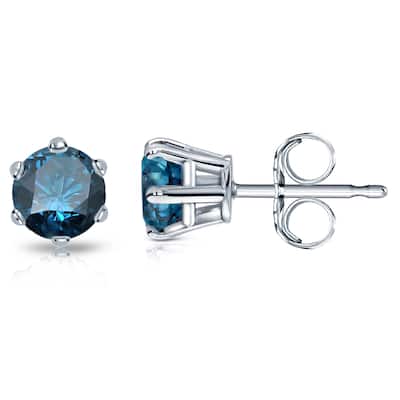 Auriya 1ctw Round Blue Diamond Stud Earrings 14k Gold 6-Prong (SI2-SI3)