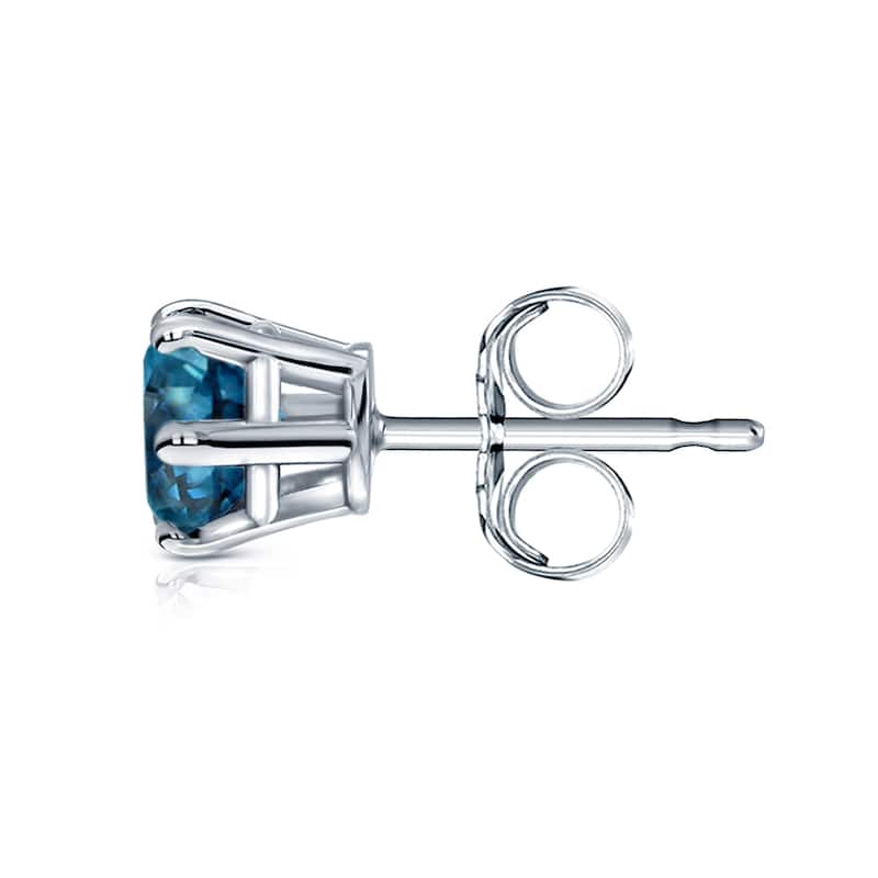 Auriya 1 1/2ctw Round Blue Diamond Stud Earrings 14k Gold 6-Prong (SI2-SI3)