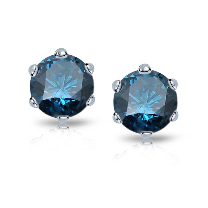 Auriya 2ctw Round Blue Diamond Stud Earrings 14k Gold 6-Prong (SI2-SI3)