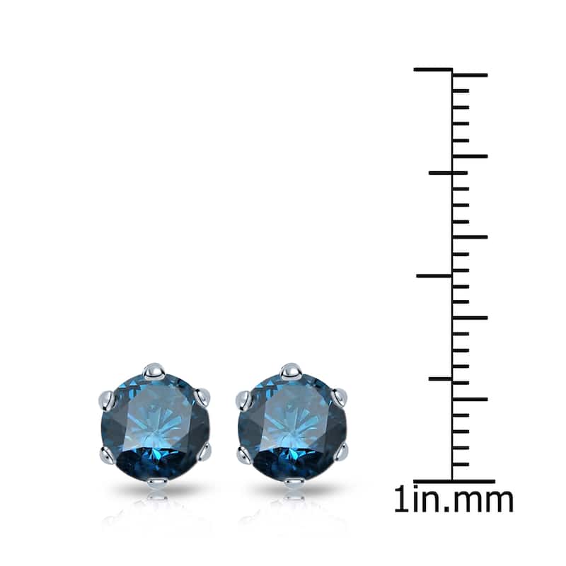 Auriya 2ctw Round Blue Diamond Stud Earrings 14k Gold 6-Prong (SI2-SI3)