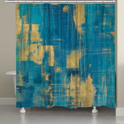 Laural Home Blue and Bronze Abstract Pattern Shower Curtain