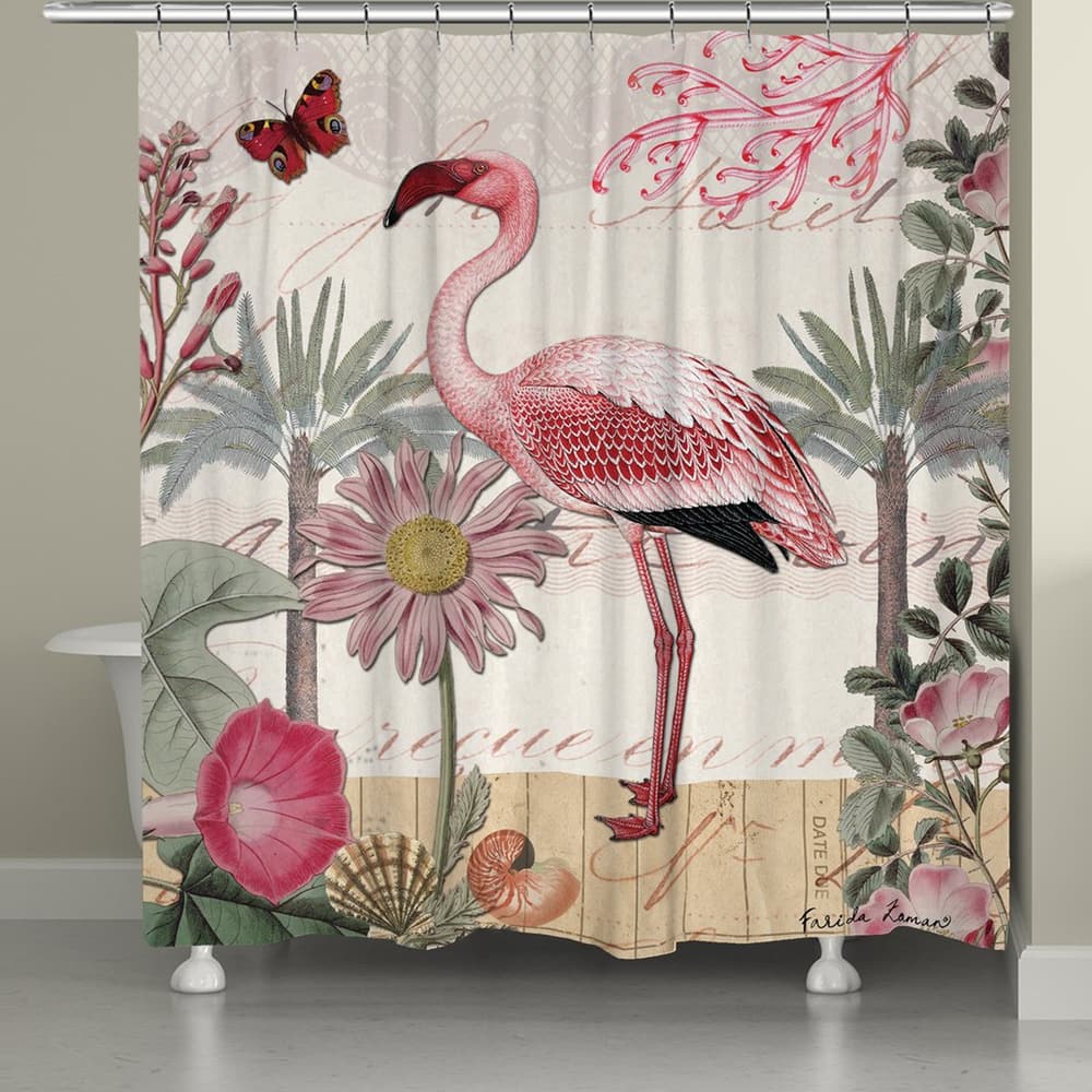 Laural Home Tropical Flamingo Shower Curtain