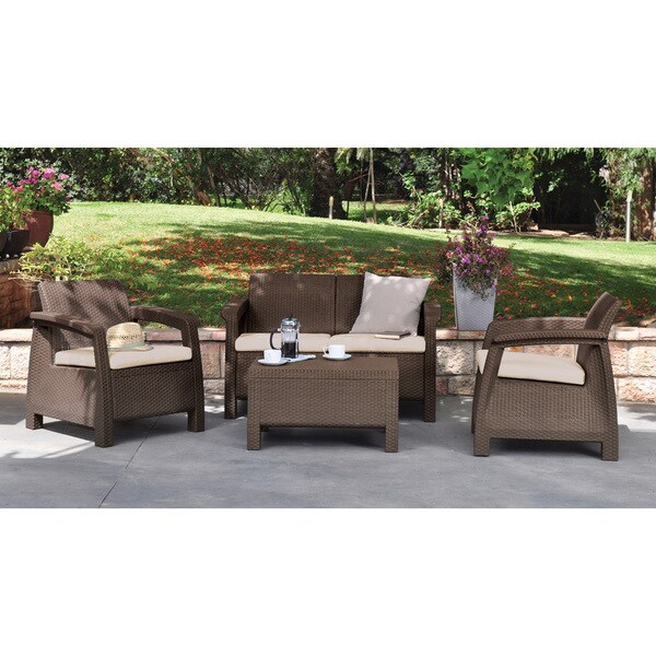 keter corfu all weather resin 4 piece patio conversation set