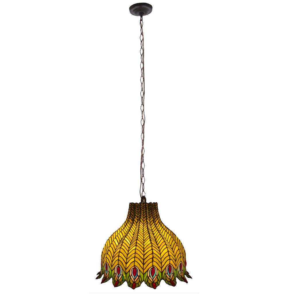 Pride of the Peacock' Multicolored Stained Glass Pendant Lamp - 18.5"L x 18.5"W x 15.3"H