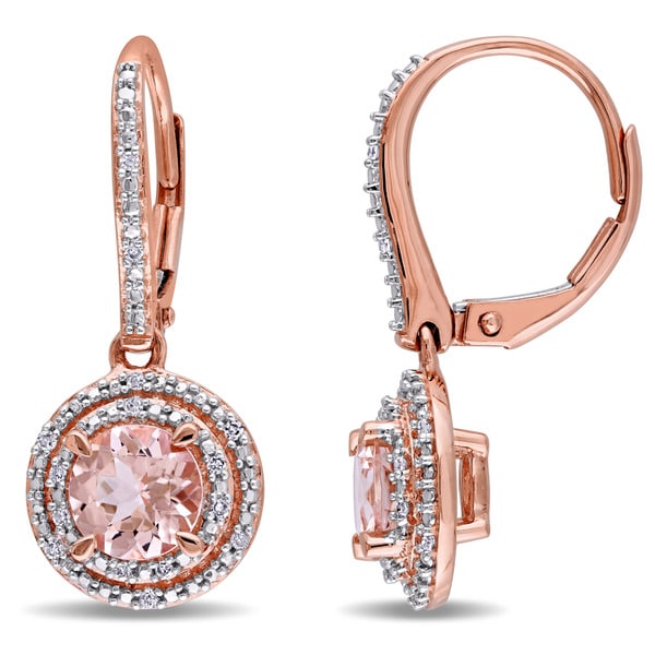 Miadora 10k Rose Gold Morganite And 1 10ct Tdw Diamond Double Miadora 10k Rose Gold Morganite And 1 10ct Tdw Diamond Double Halo Leverback Earrings