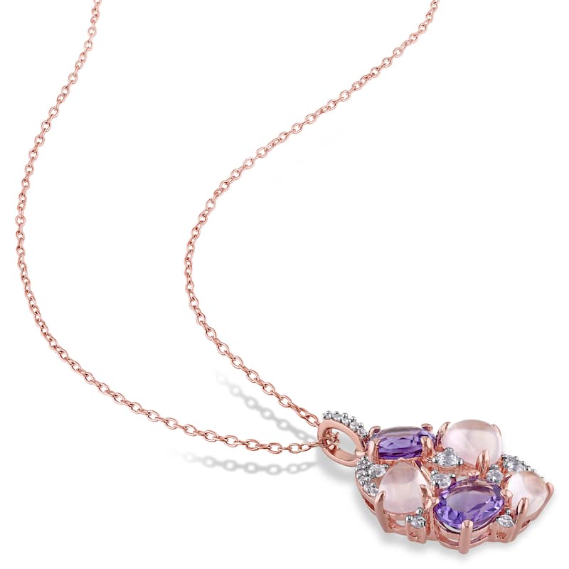 Miadora Rose Plated Sterling Silver Amethyst Rose Quartz and White Topaz Openwork Necklace - Pink