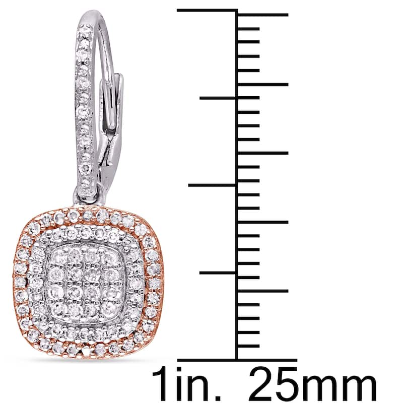 Miadora 2-Tone White and Rose Plated Sterling Silver 1/2ct TDW Diamond Grid Double Halo Leverback Earrings (I-J, I3-I4)