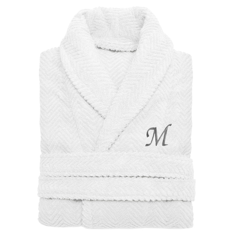 Authentic Hotel and Spa White with Grey Monogrammed Herringbone Weave ...