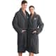 Authentic Hotel and Spa Charcoal Grey with White Monogrammed Herringbone Weave Turkish Cotton Unisex Bath Robe