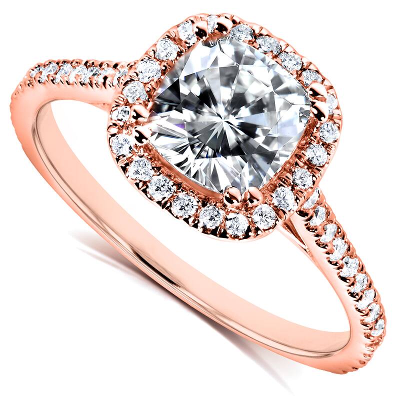 Annello by Kobelli 14k Rose Gold Cushion Moissanite and 1/4ct TDW Diamond Halo Engagement Ring