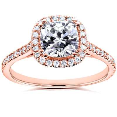 Annello by Kobelli 14k Rose Gold Cushion Moissanite and 1/4ct TDW Diamond Halo Engagement Ring