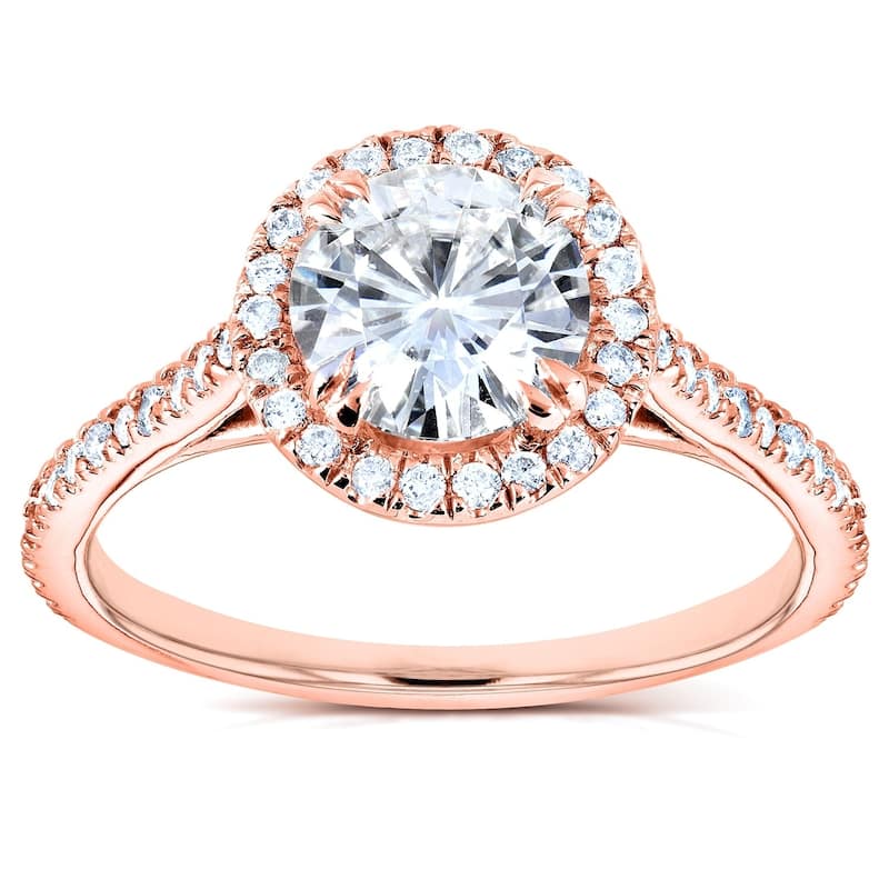 Annello by Kobelli 14k Rose Gold Round Moissanite and 1/4ct TDW Diamond Halo Engagement Ring - 4