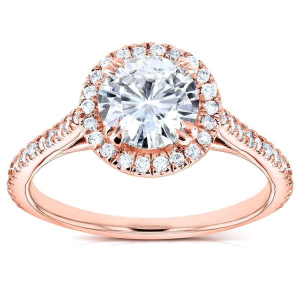 Annello by Kobelli 14k Rose Gold Round Moissanite and 1/4ct TDW Diamond Halo Engagement Ring