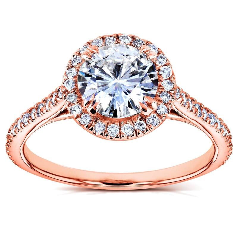 Annello by Kobelli 14k Rose Gold Round Moissanite and 1/4ct TDW Diamond Halo Engagement Ring