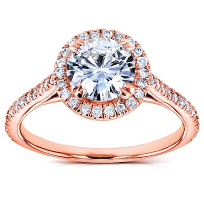 Annello by Kobelli 14k Rose Gold Round Moissanite and 1/4ct TDW Diamond Halo Engagement Ring