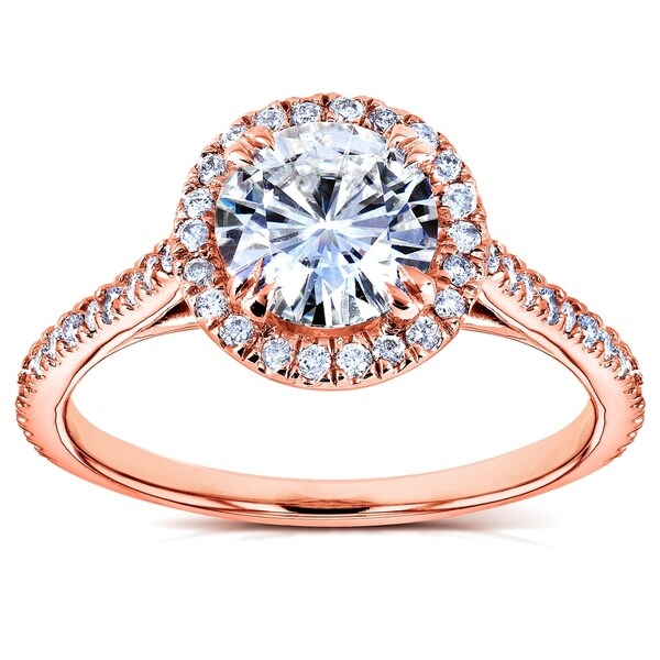 Annello by Kobelli 14k Rose Gold Round Moissanite and 1/4ct TDW Diamond Halo Engagement Ring