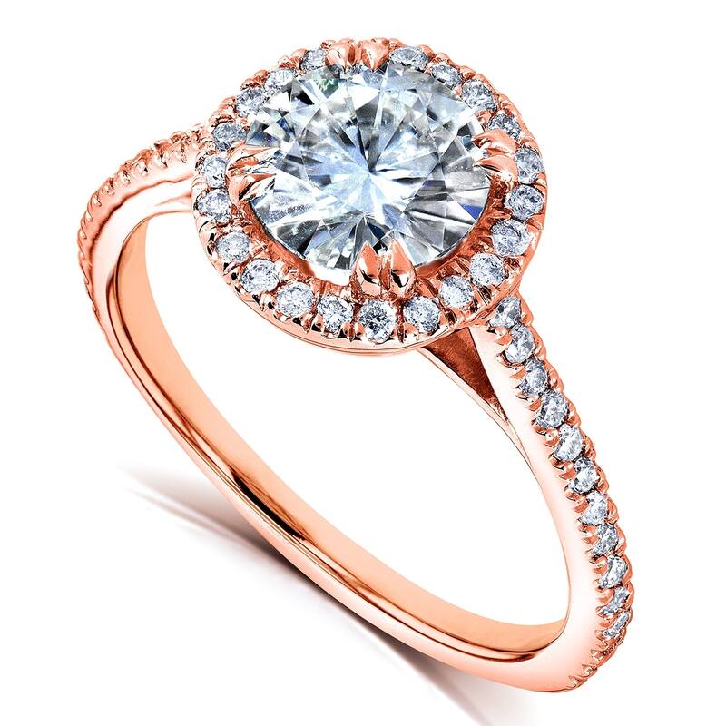 Annello by Kobelli 14k Rose Gold Round Moissanite and 1/4ct TDW Diamond Halo Engagement Ring