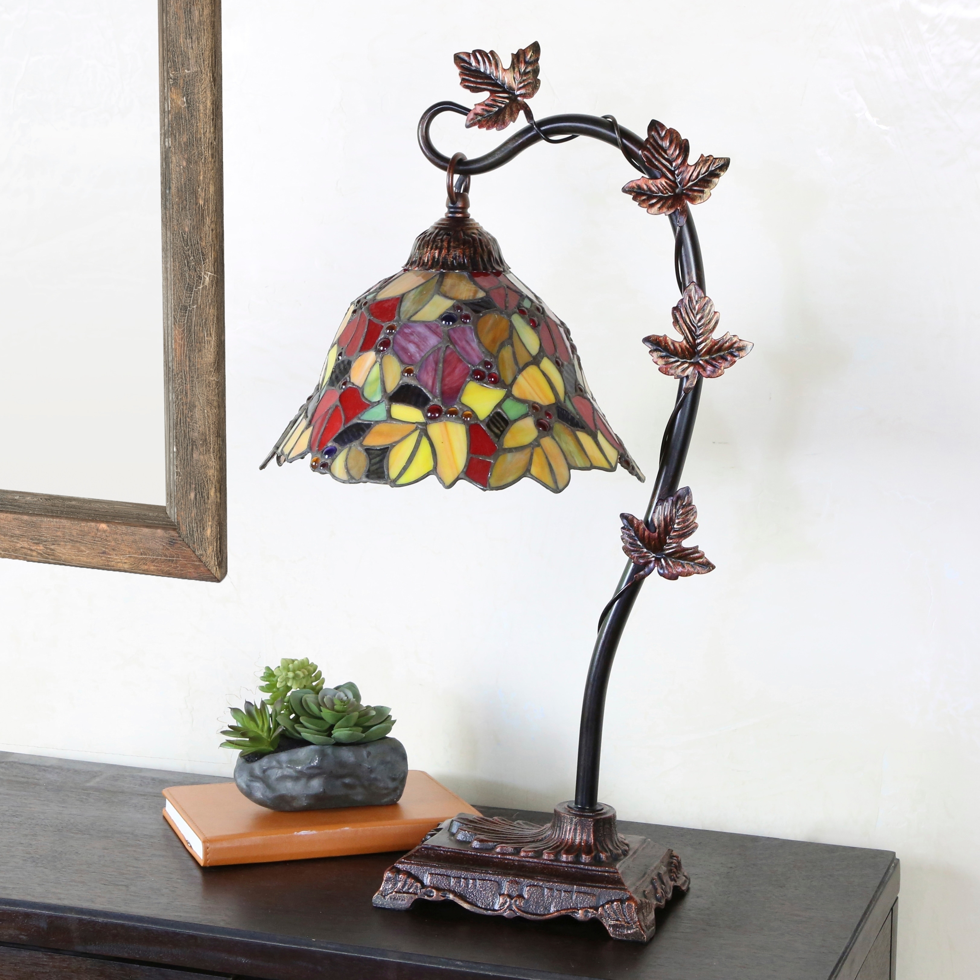 23 H Stained Gl Fl Leaf Desk Lamp 23 H Stained Gl Fl Leaf Desk Lamp