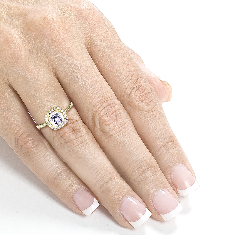 Annello by Kobelli 14k Yellow Gold 1 1/3ct TGW Cushion Moissanite and Diamond Halo Engagement Ring (HI/VS, GH/I)
