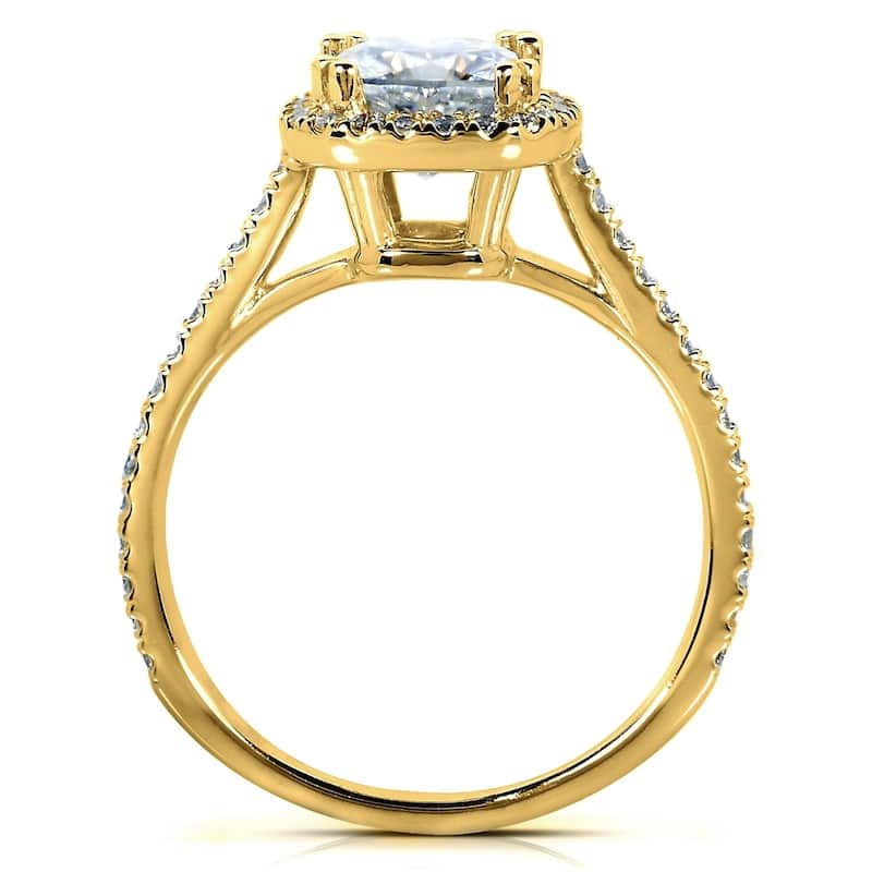 Annello by Kobelli 14k Yellow Gold 1 1/3ct TGW Cushion Moissanite and Diamond Halo Engagement Ring (HI/VS, GH/I)
