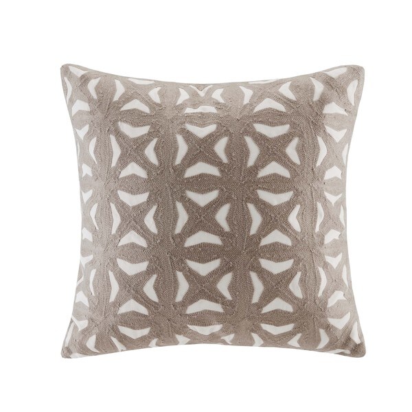 INK+IVY Nova Taupe Cotton Embroidered Fret Decorative Throw Pillow ...