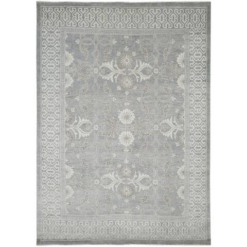 Bethel Hand-Knotted Bordered Floral Wool Blend Area Rug